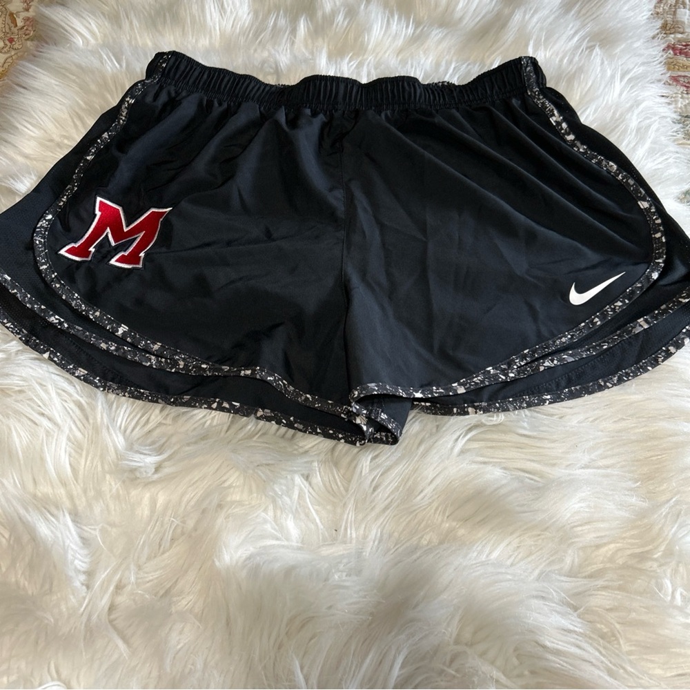 Nike Black Women's Athletic Shorts with Red 'M' Patch